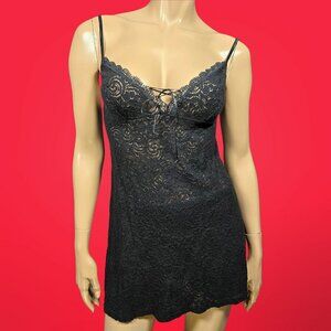 Y2K Black Lace Slip Dress Womens Size S Mini Fairy Gothic Grunge Witchy Boho
